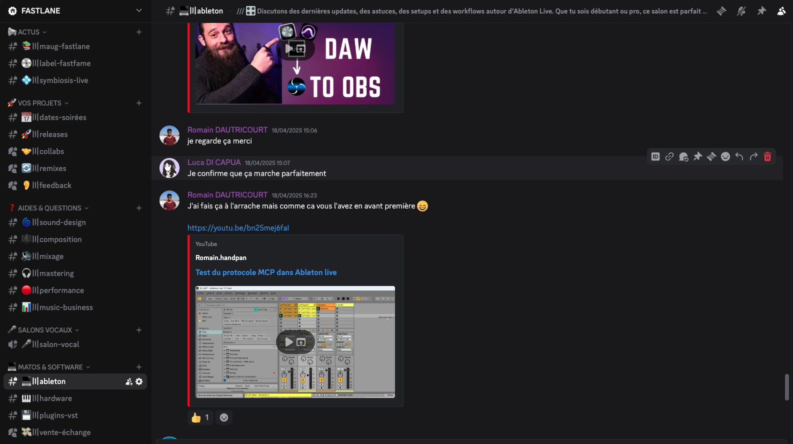 Capture d'écran mettant en avant les discussions sur le serveur discord fastlane