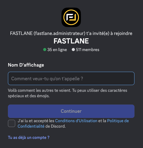 Capture d'écran d'une invitation au serveur Discord fastlane
