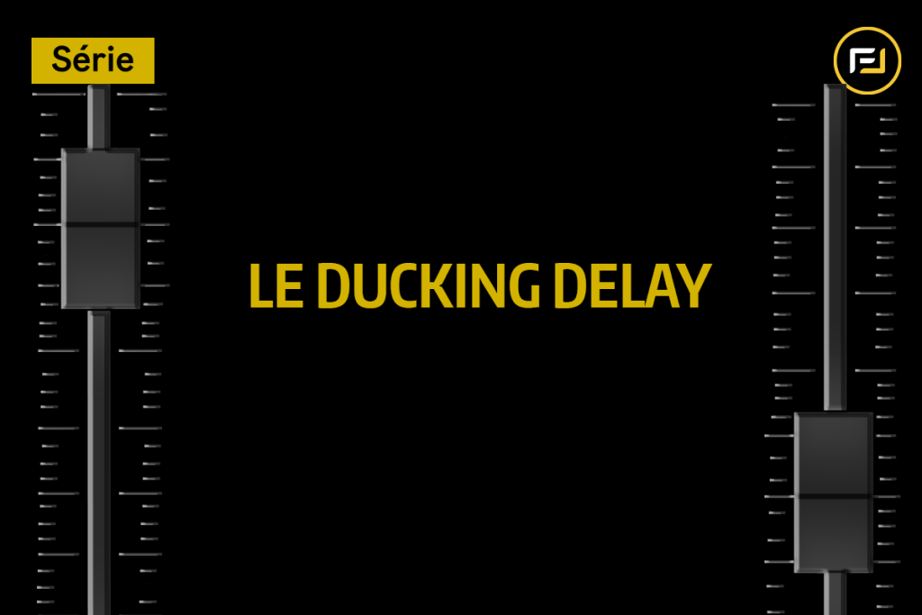 Bannière graphique illustrant le concept de "Ducking Delay" en production musicale.