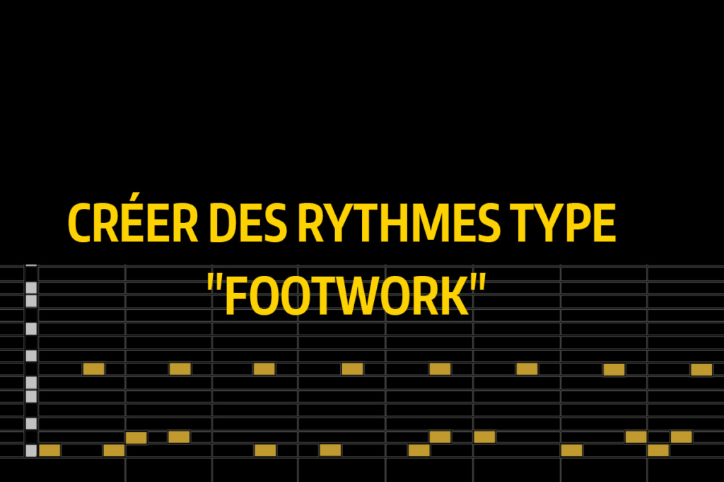 Illustration montrant une grille de piano roll avec une programmation rythmique caractéristique du genre Footwork.